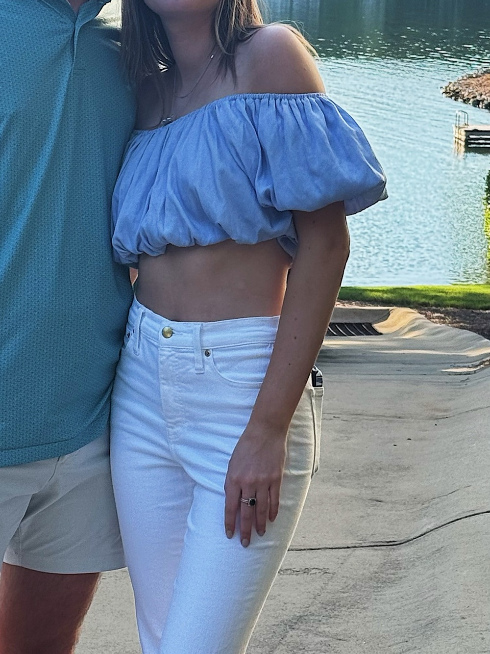 American Threads Sky Blue Off-Shoulder Puff Sleeve Blouse